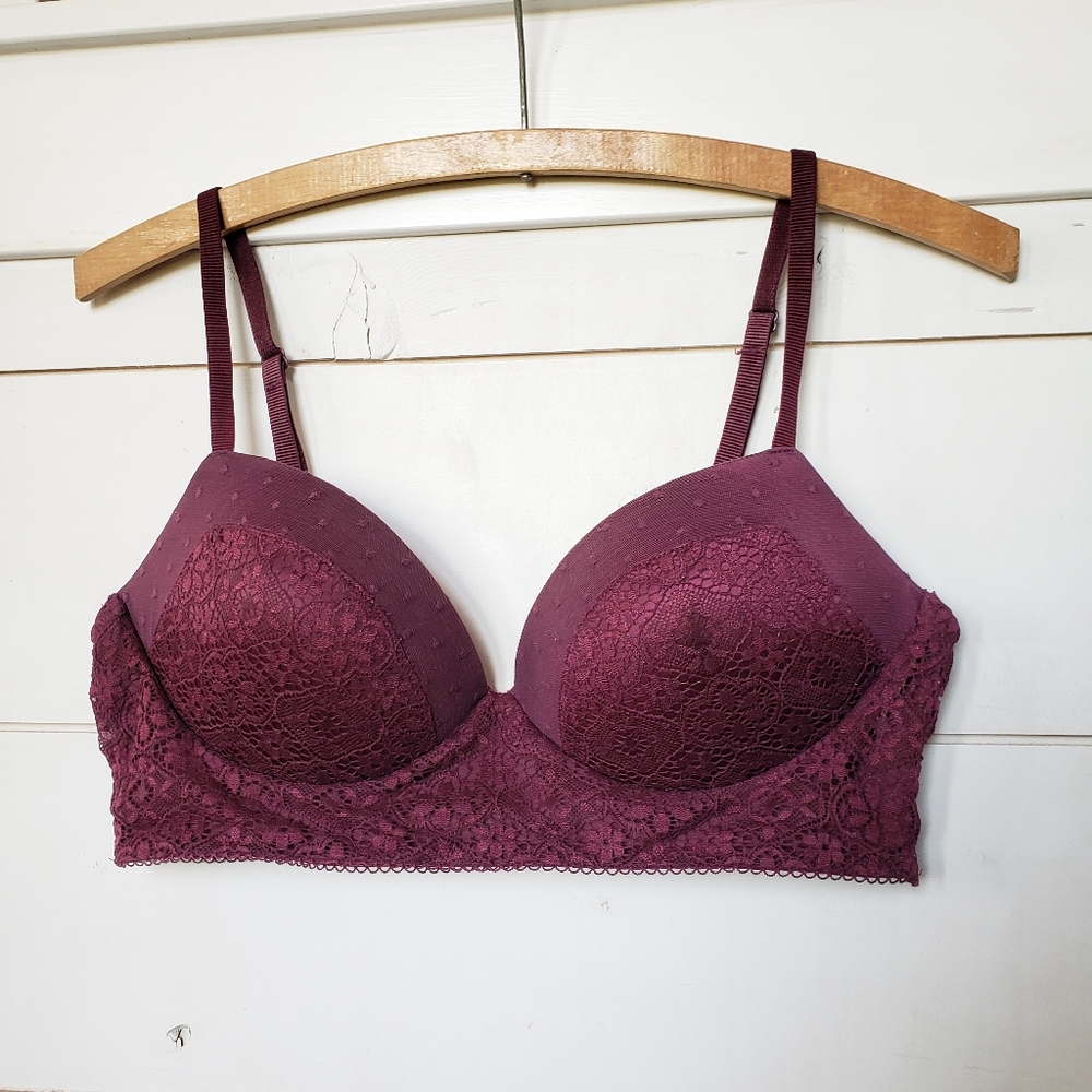 Burgundy Victoria’s Secret Padded Demi Lace Pullover Bra, Size Large lingerie